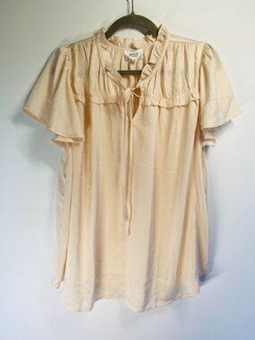 Perch By Blu Pepper Cream Ruffle Flutter Sleeve Tie-Neck Blouse 1X